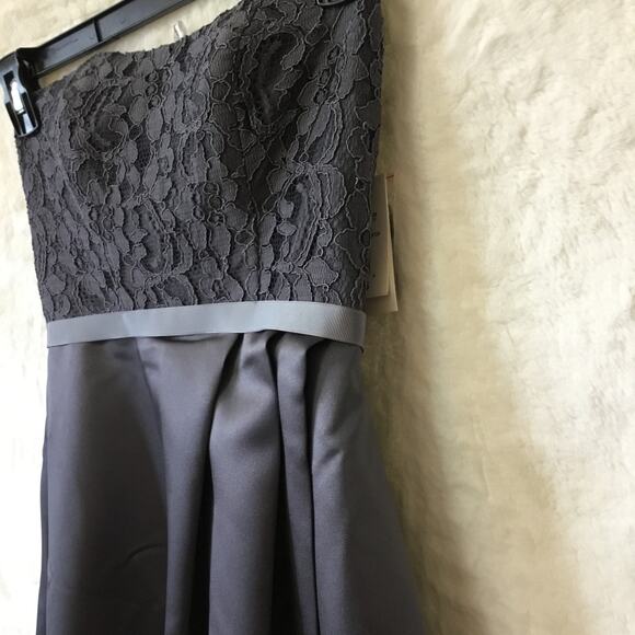 David's Bridal Black Strapless Lace Satin Gown - Picture 12 of 16